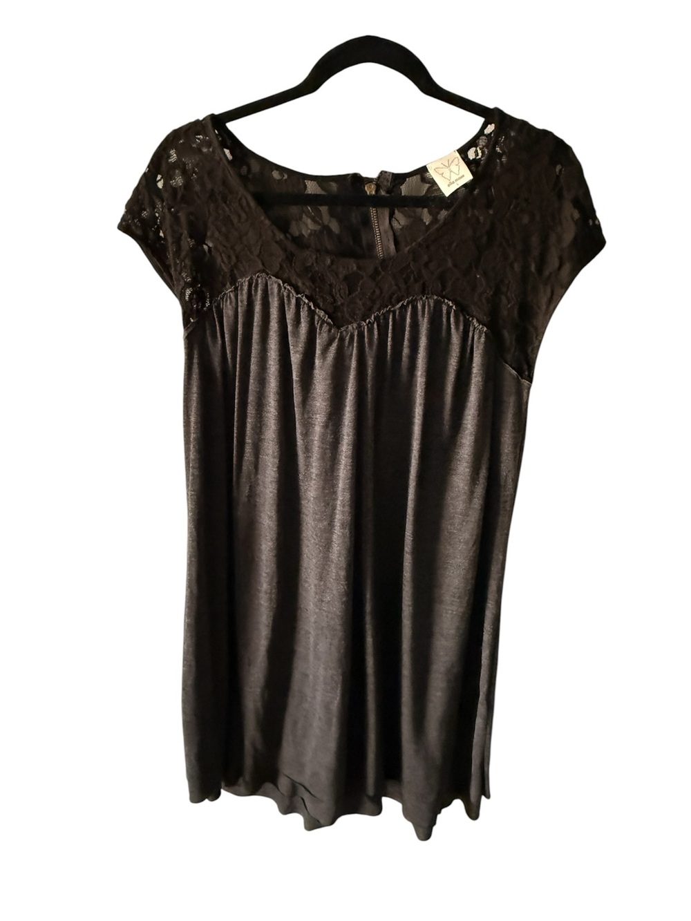 Ella Moss Black Lace Yoke Short Sleeve Tunic